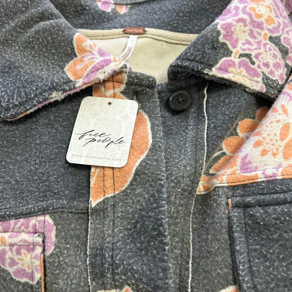 NEW Free People Ruby Printed Jacket Shacket Indie Sleaze Charcoal Combo $178